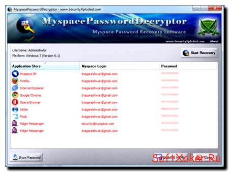 Myspace Password Decryptor - Прога для восстановления паролей MySpace.