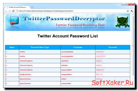 Моментальное восстановление паролей к Твиттеру с Twitter Password Decryptor.